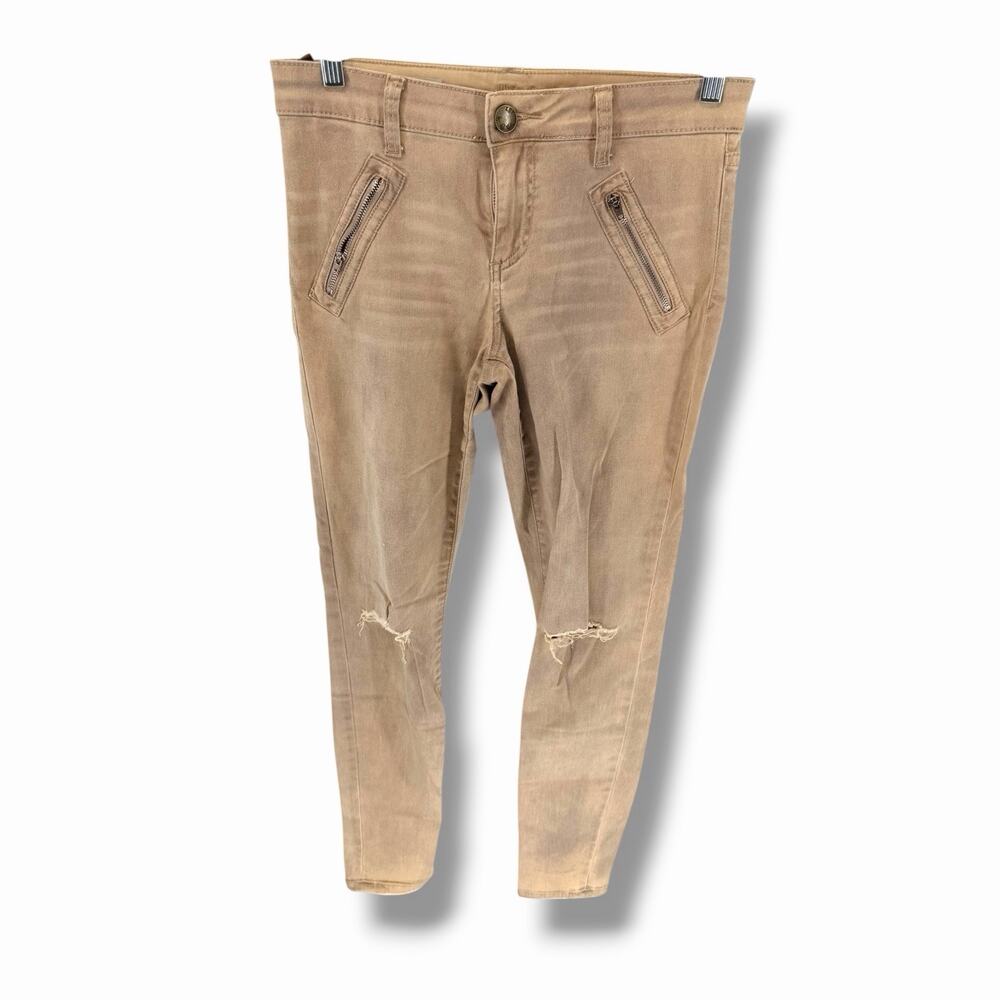 Kut from the Kloth Mia Toothpick Skinny Size 4 Tan Distressed Jeans Thrashed Y2K